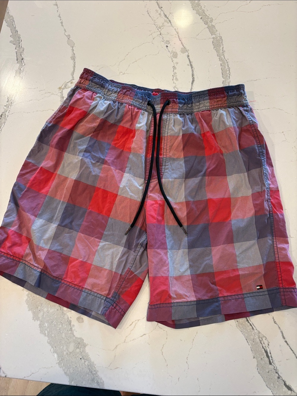 Tommy Hilfiger Red and Blue Plaid Swim Trunks